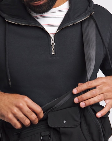 1/4 Zip Hoodie Long- Black