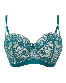 Figleaves Opal Lace Padded Balcony Bra B-GG - Teal