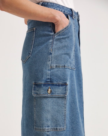 Mid Blue Split Front Cargo Skirt