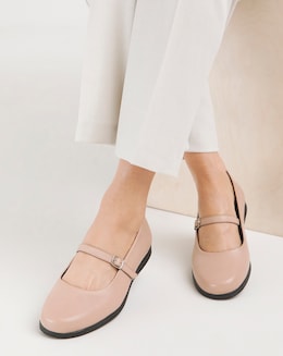 Heavenly Soles Annette Mary Jane Flat Leather Ballerina - Wide Fit (E)