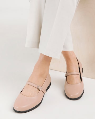 Heavenly Soles Annette Mary Jane Flat Leather Ballerina - Wide Fit (E)
