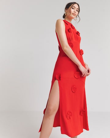Hope & Ivy Keely Red High Neck Rose Sleeveless Maxi Dress