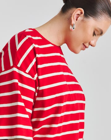 Simply Be Red & Ecru Stripe Pure Cotton Crew Neck T-Shirt