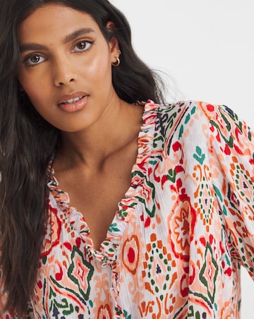 Printed Crinkle Frill Trim Top