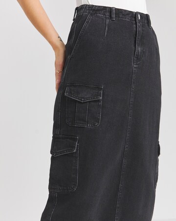 Simply Be Black Utility Cargo Pocket Denim Maxi Skirt