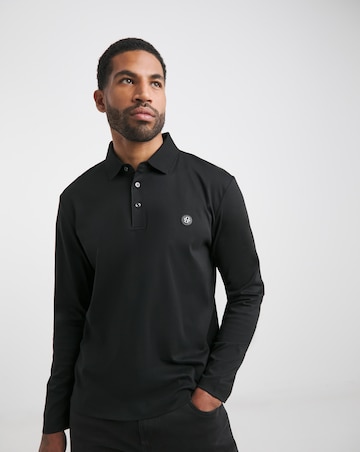 BOSS Long Sleeve Black Metal Badge Polo