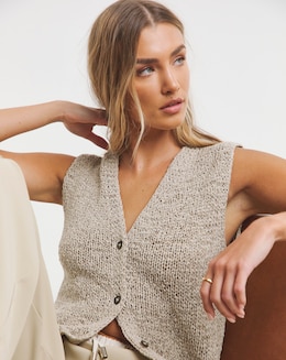 Simply Be Stone Chunky Tape Yarn Waistcoat