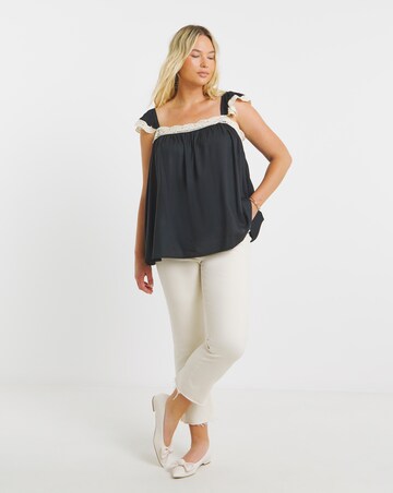 Simply Be Black Sleeveless Crochet Trim Cami