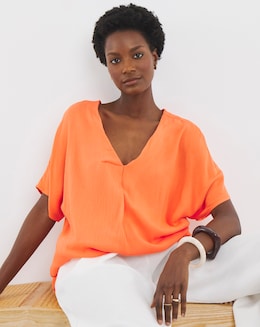 Crinkle Short Sleeve Tunic Top - Orange