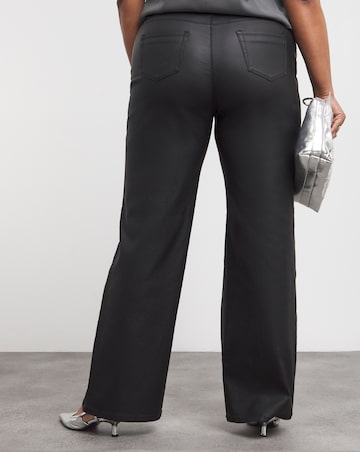 Black Coated Pull On Wide Leg Jeggings