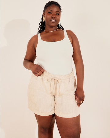 Simply Be Stone Tie Waist Linen Shorts