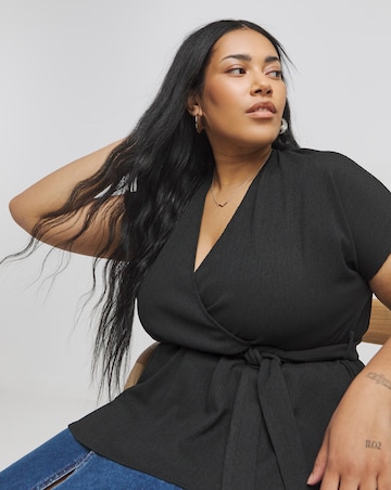 Black Jersey Cheesecloth Wrap Top