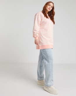 Simply Be Peach &amp; Ivory Stripe Side Split Sweatshirt Tunic