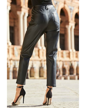 Sosandar Black Faux Leather Straight Leg Trousers