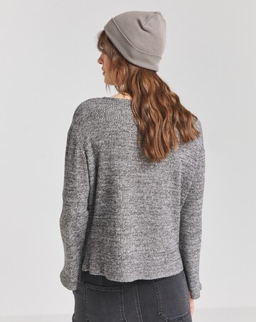 Charcoal Marl Goddess Ribbed Top With Fluted Sleeves