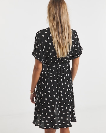 Spot Print Crinkle Wrap Front Skater Dress