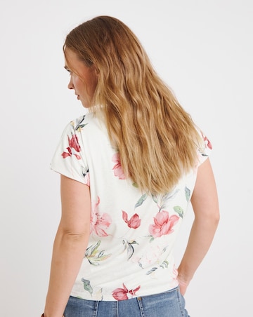 Simply Be Pink & White Floral Slash Neck Mesh Top