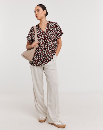 Floral Print Short Sleeved Grandad Collar Top