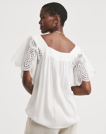 Square Neck Crochet Sleeve Top