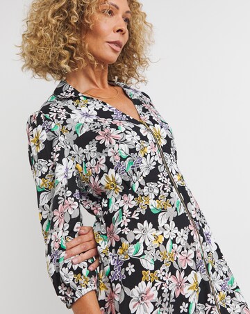 Floral Front Shirt Dress With Open Neck