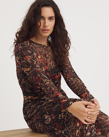 Midi Mesh Dress with Long Sleeves