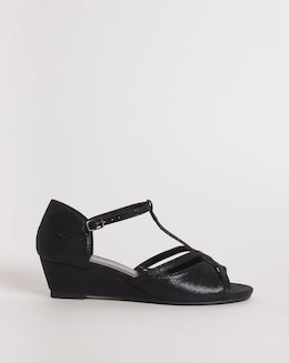 Closed Back T Bar Wedge Occasion Sandal - Wide Fit (E)