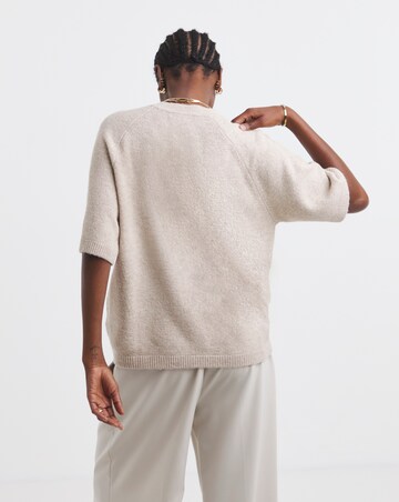 Cosy Yarn Oatmeal Short Sleeve Boxy Knitted T-Shirt
