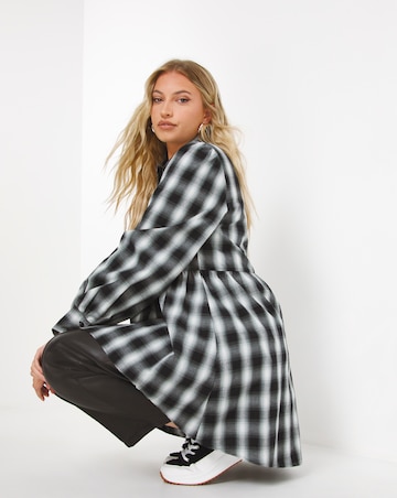 Mono Checked Dipped Back Smock Shirt