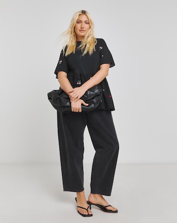 Simply Be Embroidered Red Floral Jersey Lightweight Poplin Mix Top