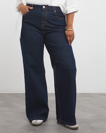 Indigo Contrast Stitch Wide Leg Jeans
