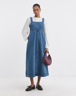 Pure Cotton Mid Blue Denim Apron Dress