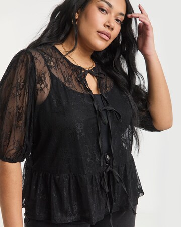 Simply Be Black Lace Tie Front Top