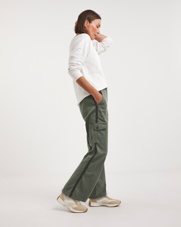 Khaki Stretch Washed Cargo Detail Straight Leg Trousers