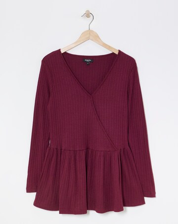 Burgundy Ribbed Soft Touch Mock Wrap Top