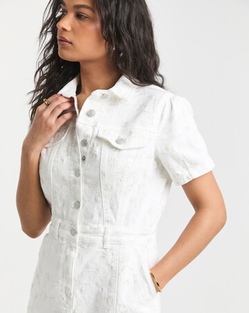 Simply Be White All Over Embroidered Denim Floral Mini Dress