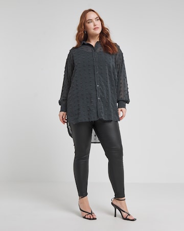 Charcoal Grey Relaxed Dip Back Georgette Dobby Shirt