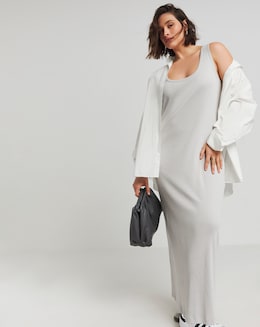 Simply Be Grey Ribbed Scoop Neck Maxi Dress