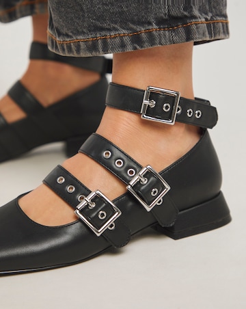 Garcelle Multi Strap Buckle Block Heel Shoes - Wide Fit (E)