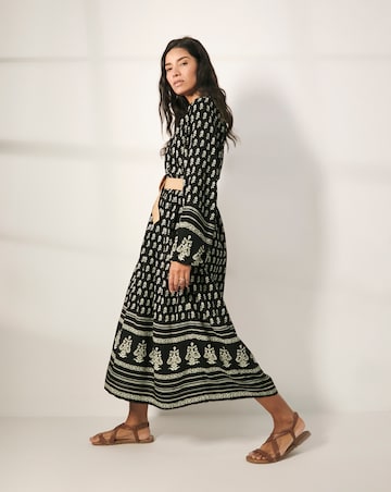 Border Print Batwing Smock Maxi Dress