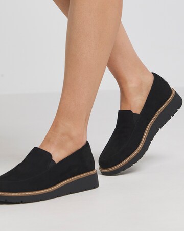 Heavenly Soles Rylee Low Wedge Slipper Cut Plain Loafer - Wide Fit (E)