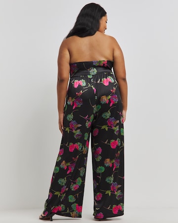 Made In GB Black Floral Printed Twill Halterneck Jumpsuit