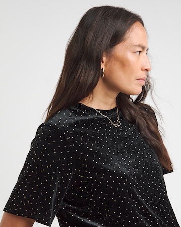 Black Short Sleeve Velvet Heatseal Top