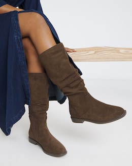 Pebble Knee High Ruched Boots - Wide Fit (E) &amp; Standard Calf