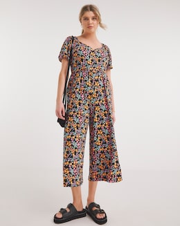 Ditsy Floral Print Supersoft Sweetheart Neck Jumpsuit