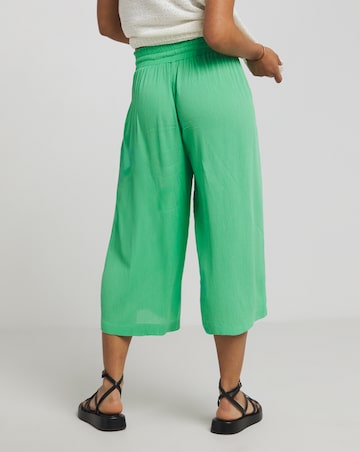 Green Crinkle Tie Waist Wide Leg Culotte