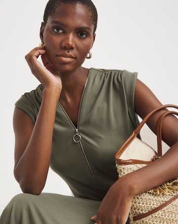 Soft Touch Jersey Midi Dress With Zip Front