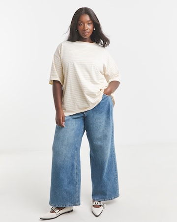 Simply Be Yellow & White Oversized Slouchy Crew Neck T-Shirt