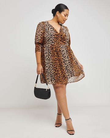 Leopard Print Knot Front Skater Dress