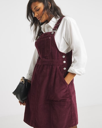 Simply Be Burgundy Cord Mini Dungaree Dress