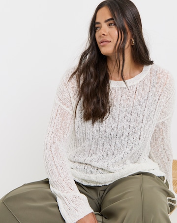Simply Be Ivory Hole Knit Crew Neck Jumper